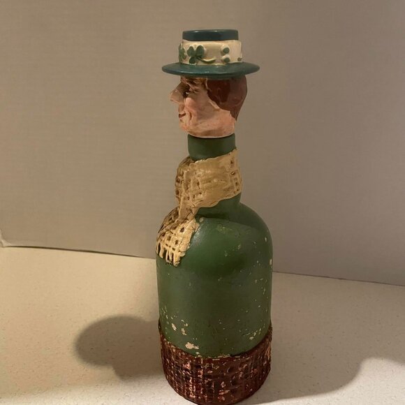 VTG 1950s Whimsical Kitschy Irishman w/ Shamrock Hat Whiskey Spirits Decanter - Picture 4 of 9